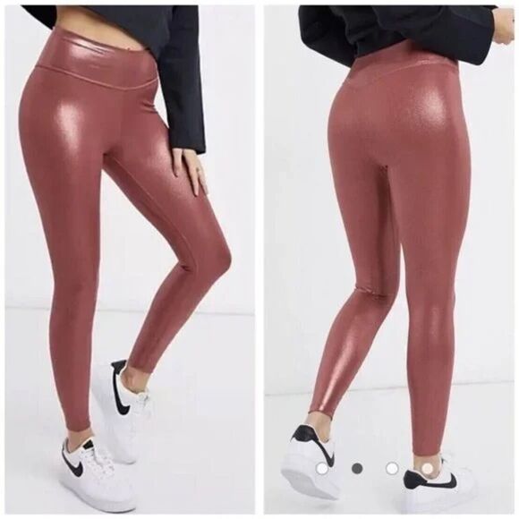 Nike Icon Clash Shimmer Leggings Claystone Mid Rise 7/8 Metallic Tight Fit S NWT - Picture 2 of 8